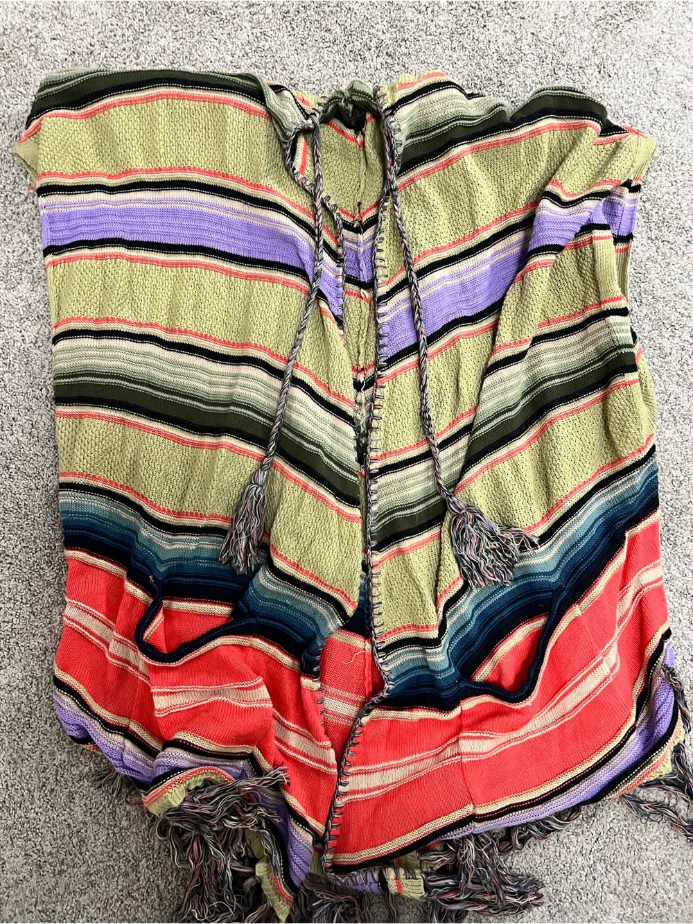 Anthropologie Moth Calexico Striped Multicolor Women’s Boho Hooded Fringe Poncho
